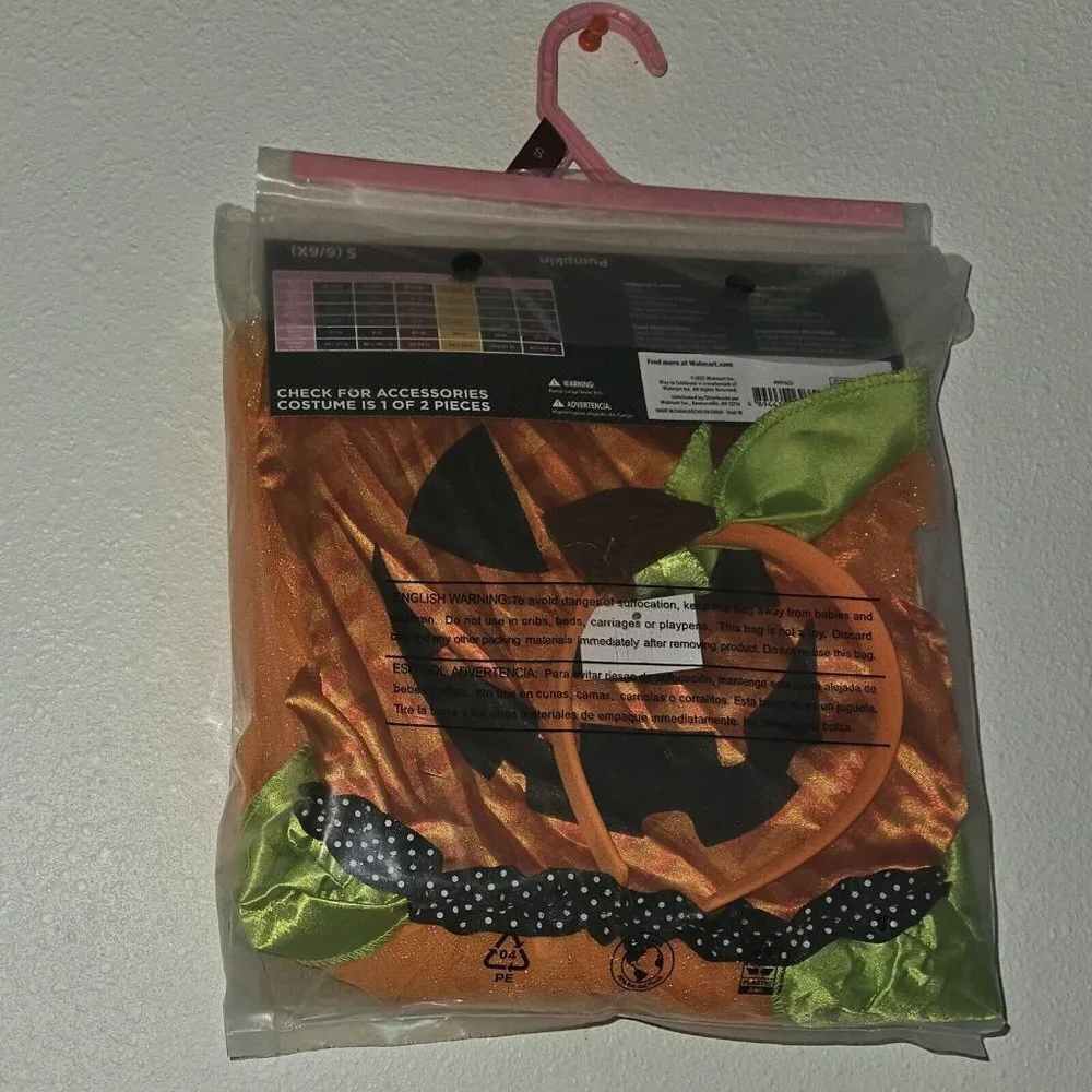 NWT Pumpkin Halloween Costume Girls Small 6/6X Dress Headband Jack O Lantern